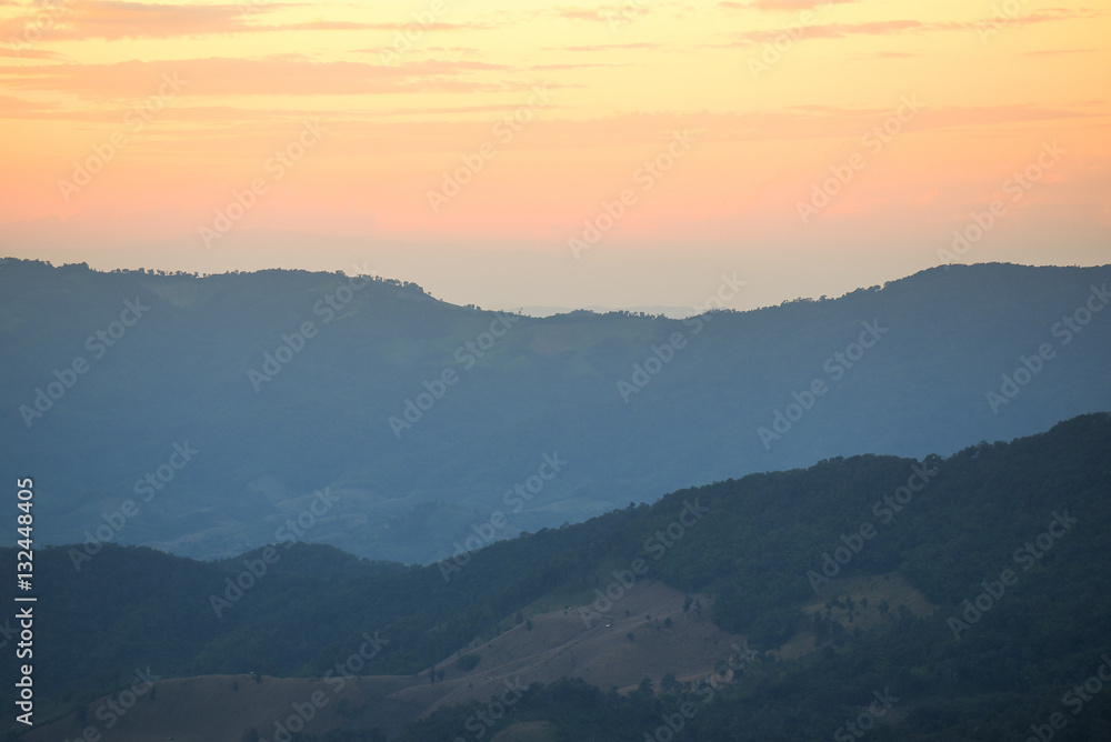 mountain range and beautiful sunset