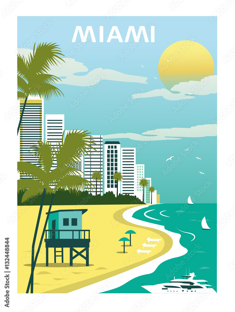 Naklejka premium Miami city Beach. in Florida. Travel background