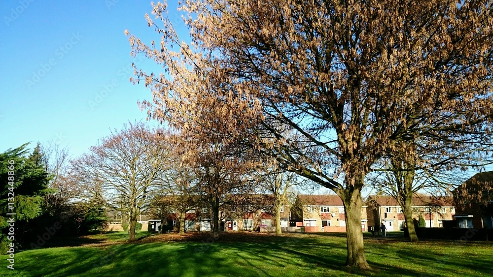 Typical English little square around residential properties Typical English little square around residential properties