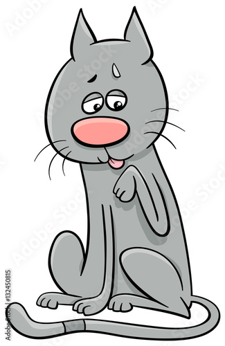 cat licking paw cartoon