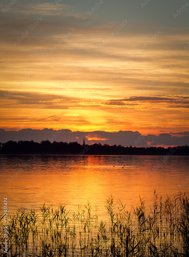 Golden sunset at lake Saadjärv, Estonia