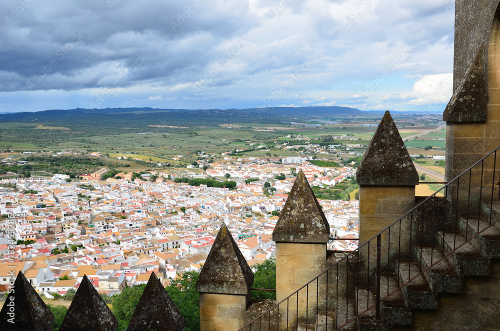 Spanish landscape with the white town and ancient battlements