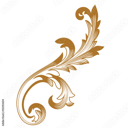 Golden vintage baroque ornament  corner. Retro pattern antique style acanthus. Decorative design element filigree calligraphy vector. - stock vector