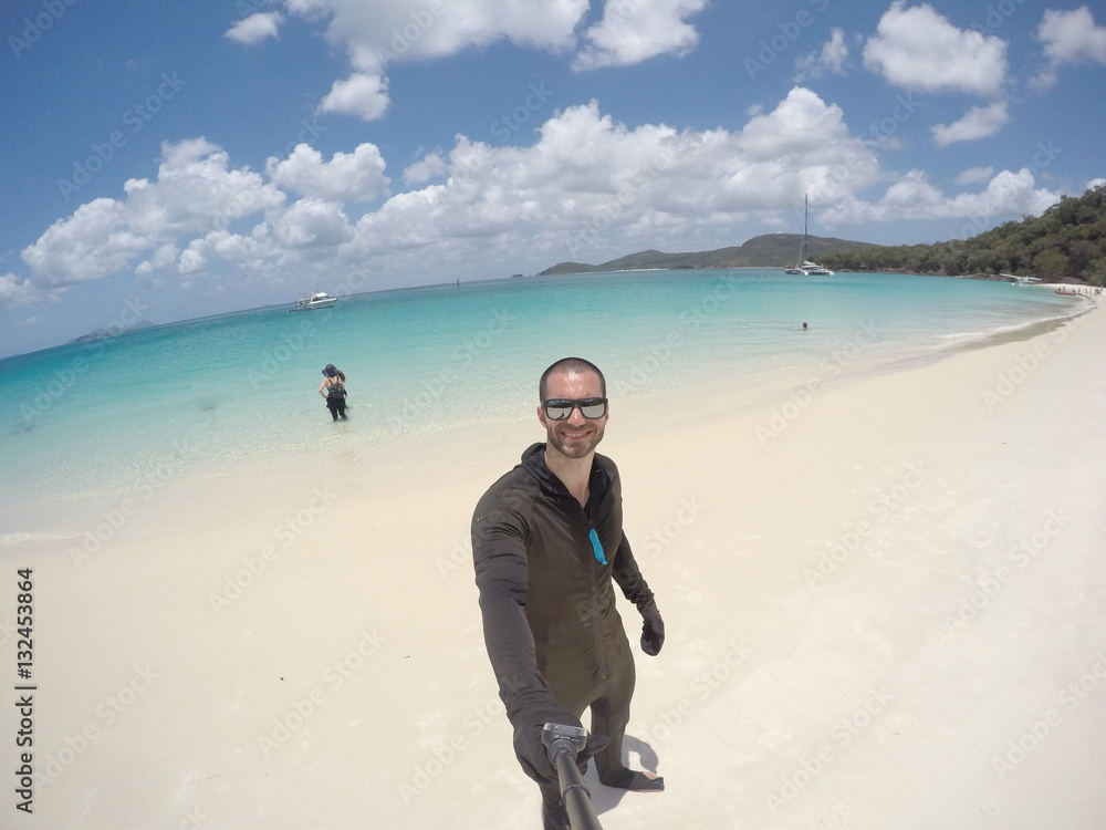 Man taking a selfie in Whitsundays, Queensland, Australia Man taking a selfie in Whitsundays, Queensland, Australia