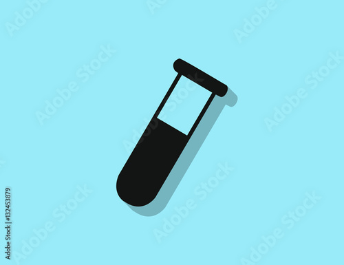 Vector black flat test tube icon with long shadow