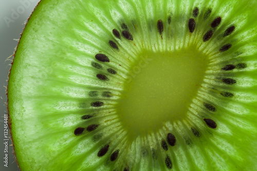 Slices of kiwi fruit on kiwi background.