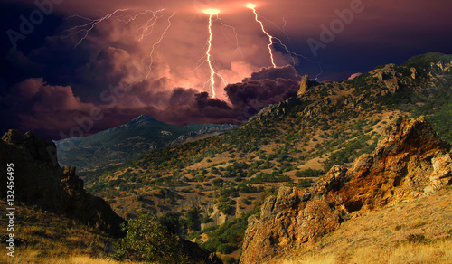 Lightning over a Black sea coast, Crimea/A distant storm approaching. Eastern Crimea, near Koktebel
