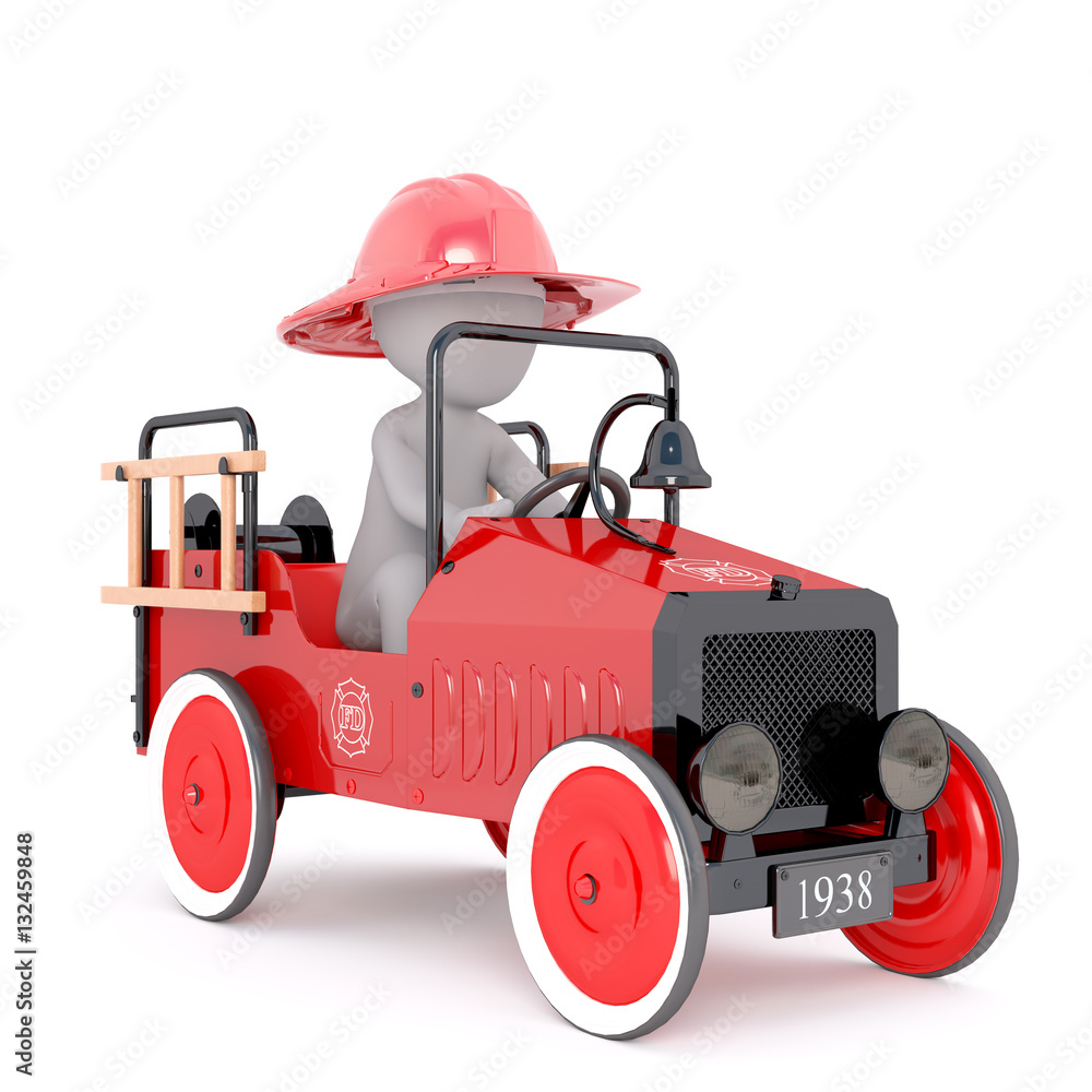 Fototapeta premium Cartoon Fire Fighter Driving Antique Fire Truck