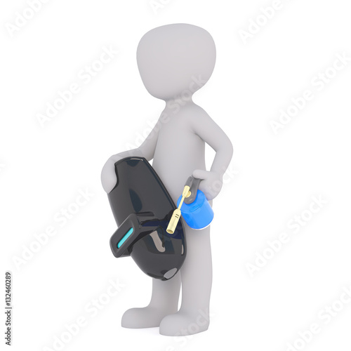 Cartoon Welder Holding Safety Mask and Blow Torch
