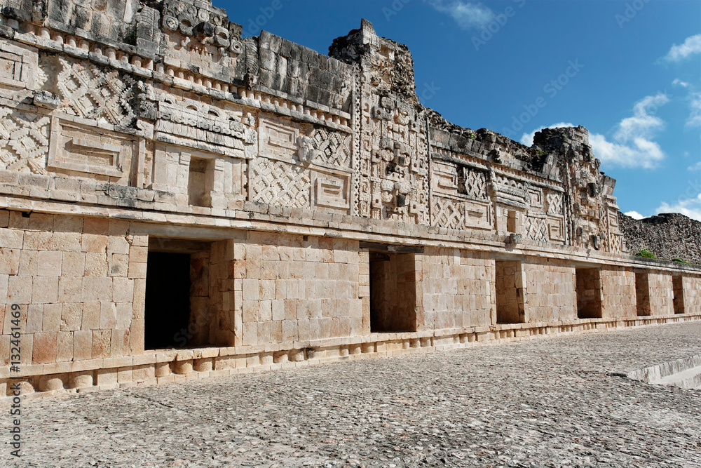 Elaborate carved walls, Nunnery Quadrangle, Uxmal, Mexico