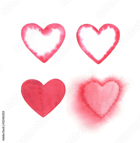 Set of watercolor hearts.
