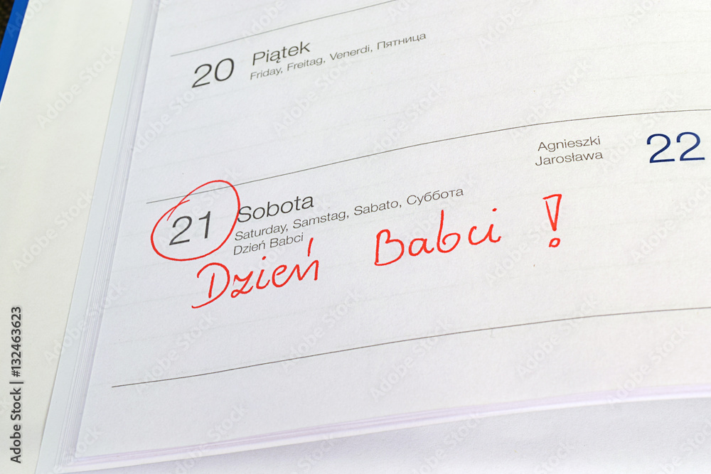 Dzień babci. Kalendarz. Grandmother's day in the calendar. Dzień babci. Kalendarz. Grandmother's day in the calendar.