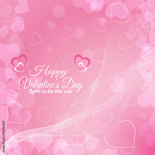 Vector Happy Valentine's Day background with pink hearts, radiance and waves.