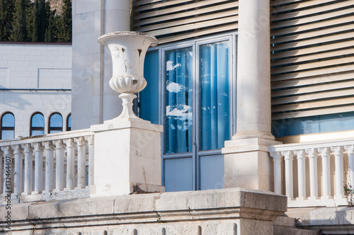 ancient white marble balcony with columns in high quality