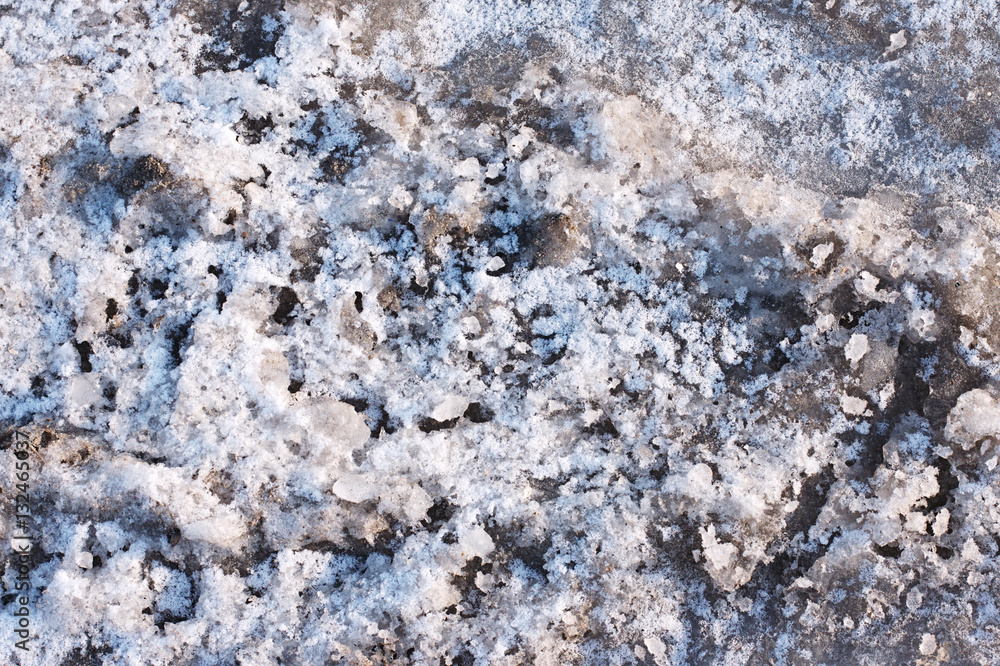 The texture of the frozen snow melts bit and lightly, original background for creative ideas The texture of the frozen snow melts bit and lightly, original background for creative ideas