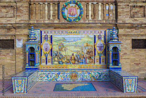 Alicante Province, Glazed tiles bench at Spain Square, Seville