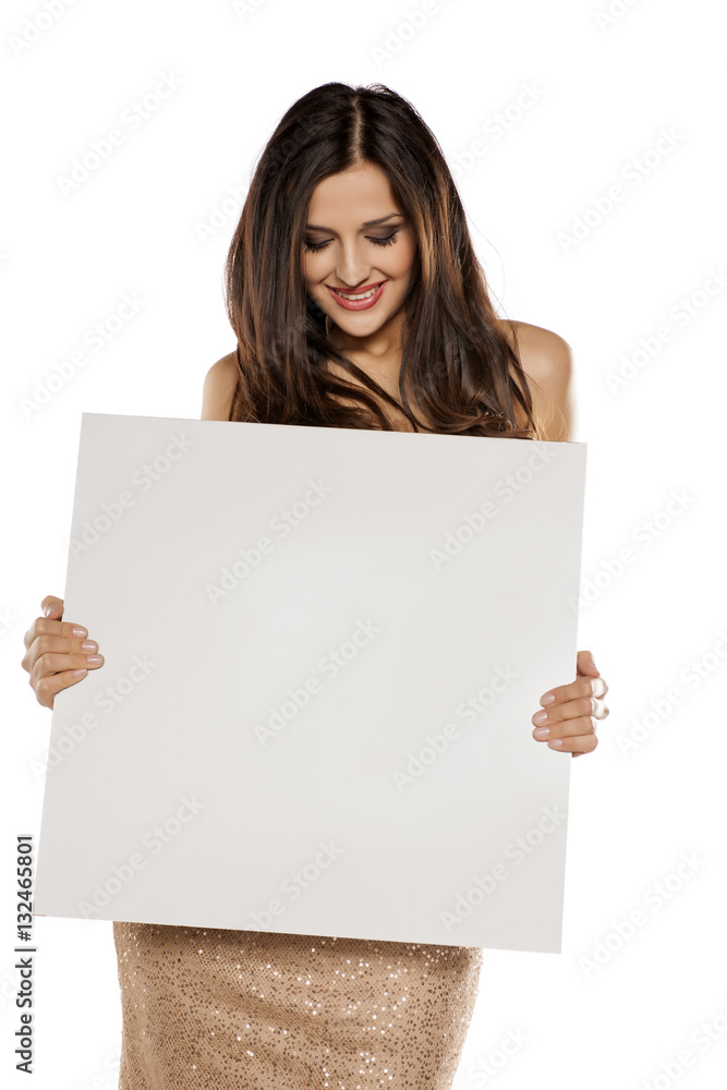 Advertising pretty woman on white background Advertising pretty woman on white background