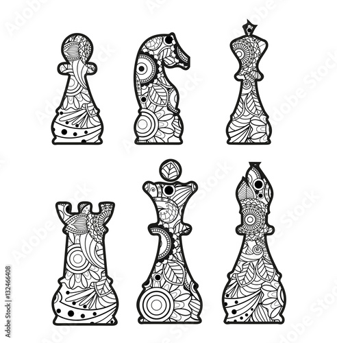 Vector illustration of chess pawns mandala for coloring book, pedine degli scacchi mandala da colorare vettoriali
