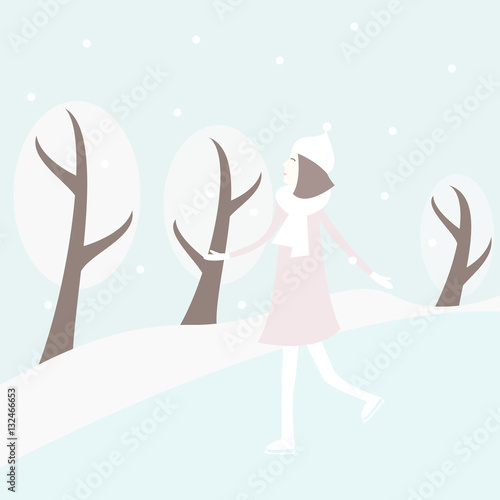 Cute girl skating on the ice. Vector illustration.