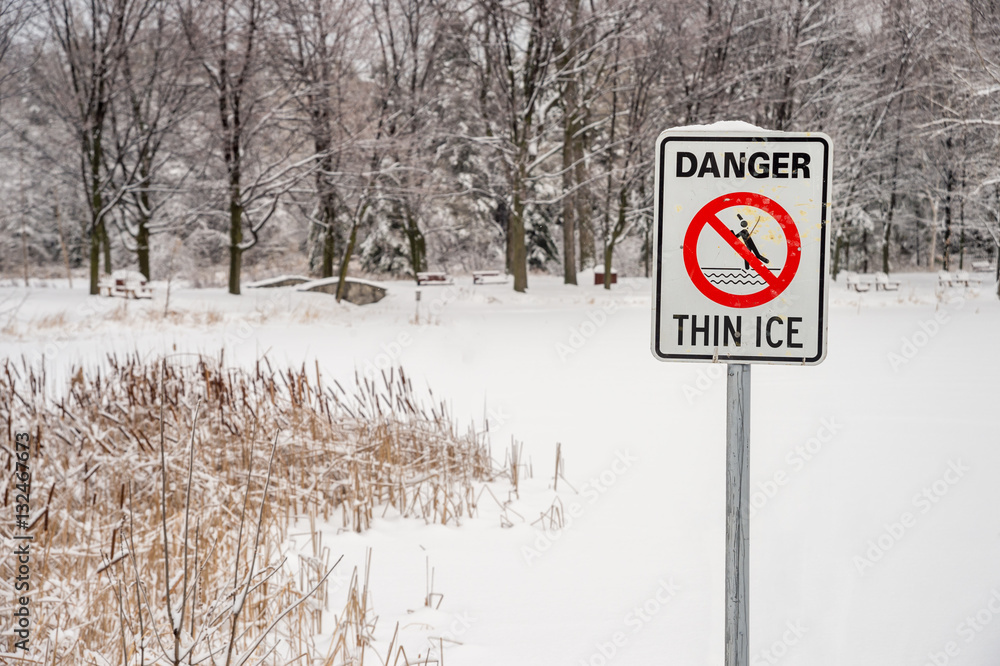 Thin Ice Warning Sign in Montreal, Quebec, Canada