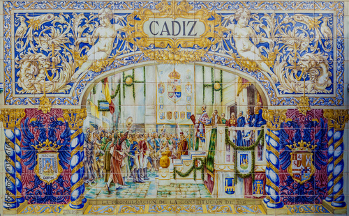 Cadiz Province, Glazed tiles bench at Spain Square, Seville photo