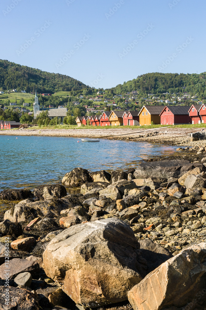 Boathouses at Sjøholt, Norway Stock Photo | Adobe Stock