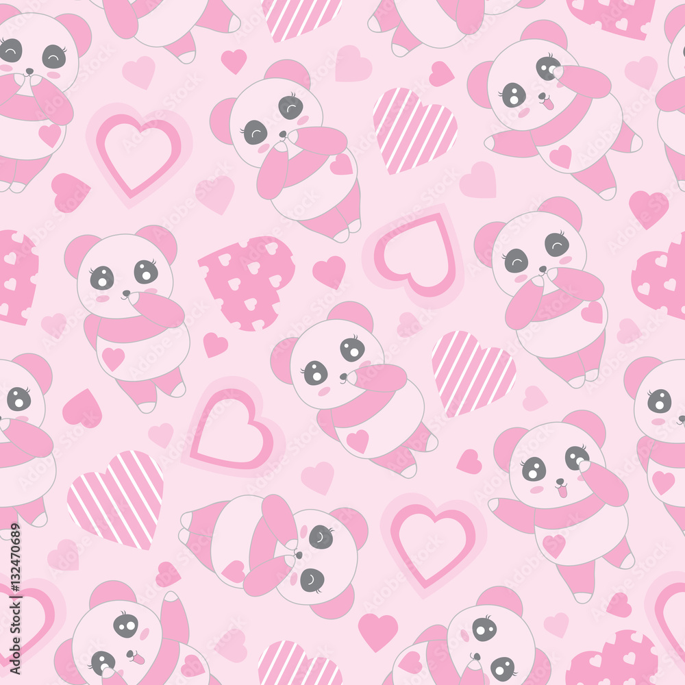Seamless background of Valentine's day illustration with cute baby pink  panda and love shape on pink background suitable for Valentine's day scrap  paper, wallpaper and wrapping paper Stock Vector | Adobe Stock