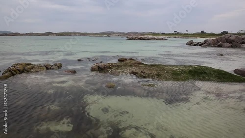Isle of Mull Scotland beautiful Scottish beach at Fidden near Iona popular for motorhomes and campervans pan view