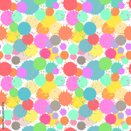 Seamless paint splatter vector pattern. Bright  carefree  colorful splatter background.