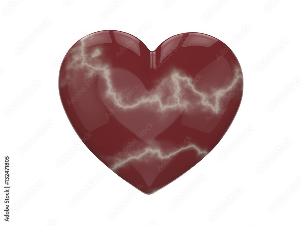 3D illustration red stone rock marble heart on a white background