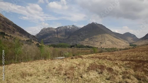 Glencoe Scotland UK famous tourist destination with Scottish glen and mountains in Lochaber Scottish Highlands in spring