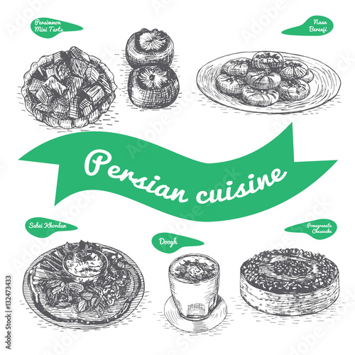 Monochrome vector illustration of Persian cuisine