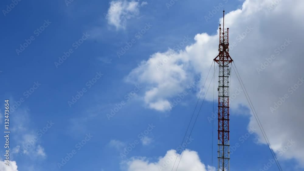 Antenna cellular tower and blue sky, Timelapse Antenna cellular tower and blue sky, Timelapse