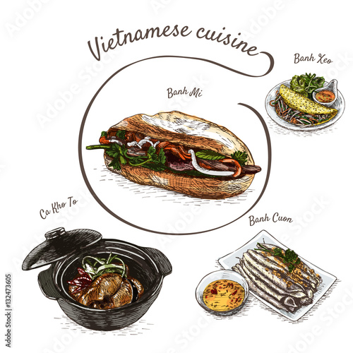 Vietnamese menu colorful illustration.