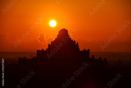 The silhouette Ancient temple on during sunrise Bagan Mandalay Myanmar