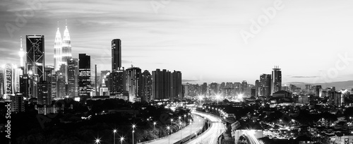 Canvas Print Abstract scenery of the Kuala Lumpur city at sunset , Black and White