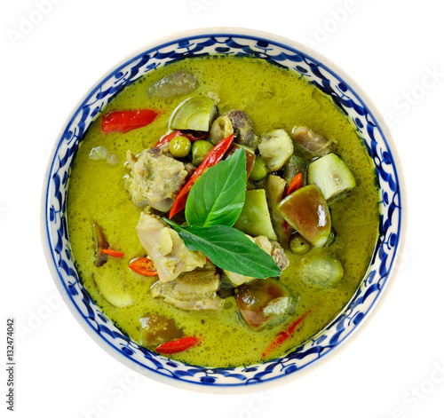 Green pork Curry , Thai cuisine on white background