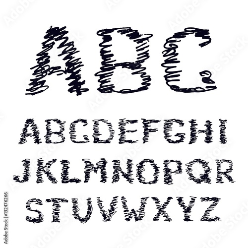 Hand drawn doodle font isolated on white. Vector illustration of a sketched alphabet symbols doodles