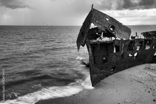 Black and white. Shipwrecked HMQS Gayundah photo