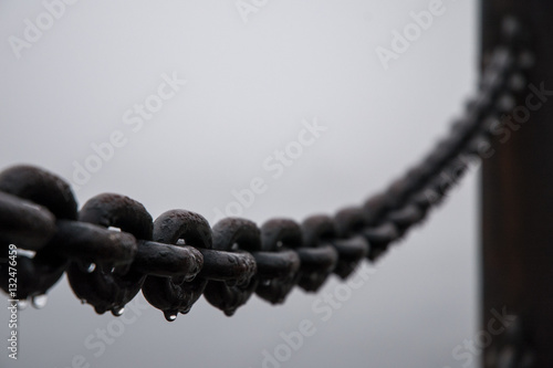 Old chain with water drops