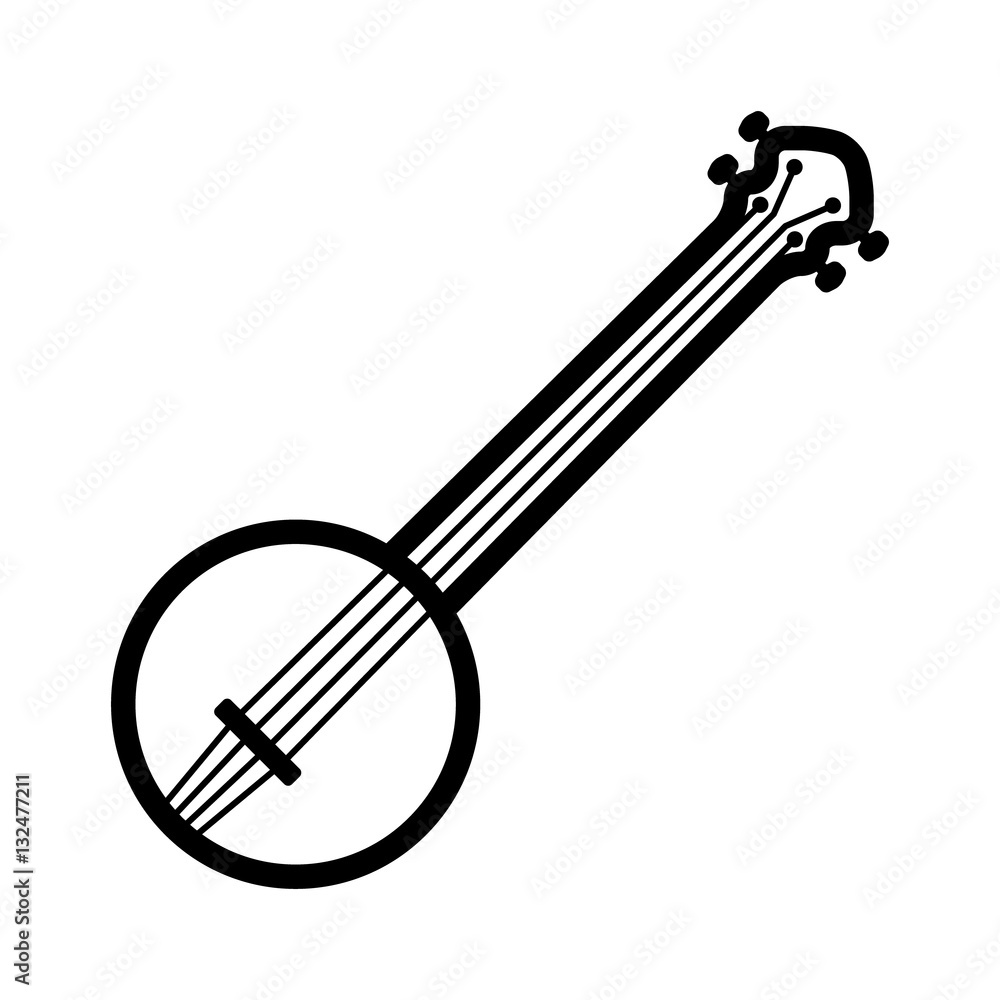 Banjo musical instrument with strings line art icon for music apps and