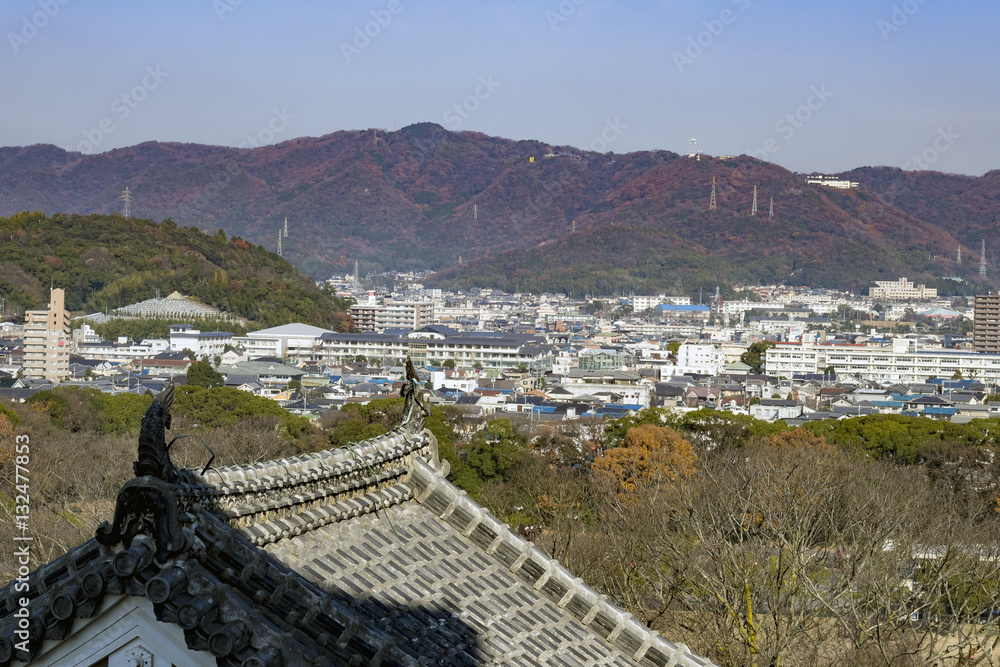 Aerial cityscape from the white Heron castle - Himeji