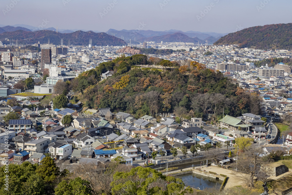 Aerial cityscape from the white Heron castle - Himeji