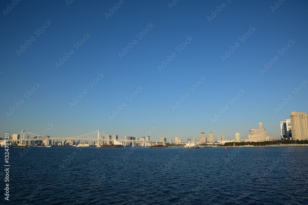 東京湾の美しいレインボーブリッジの風景