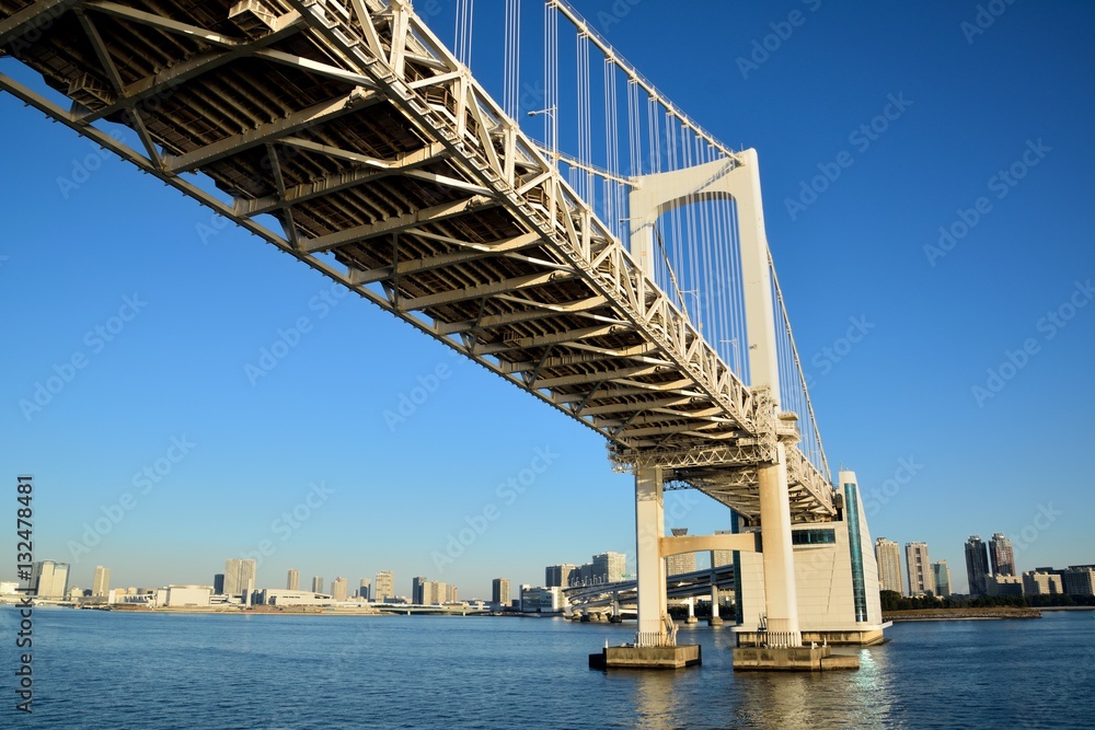 Obraz premium 東京湾の美しいレインボーブリッジの風景