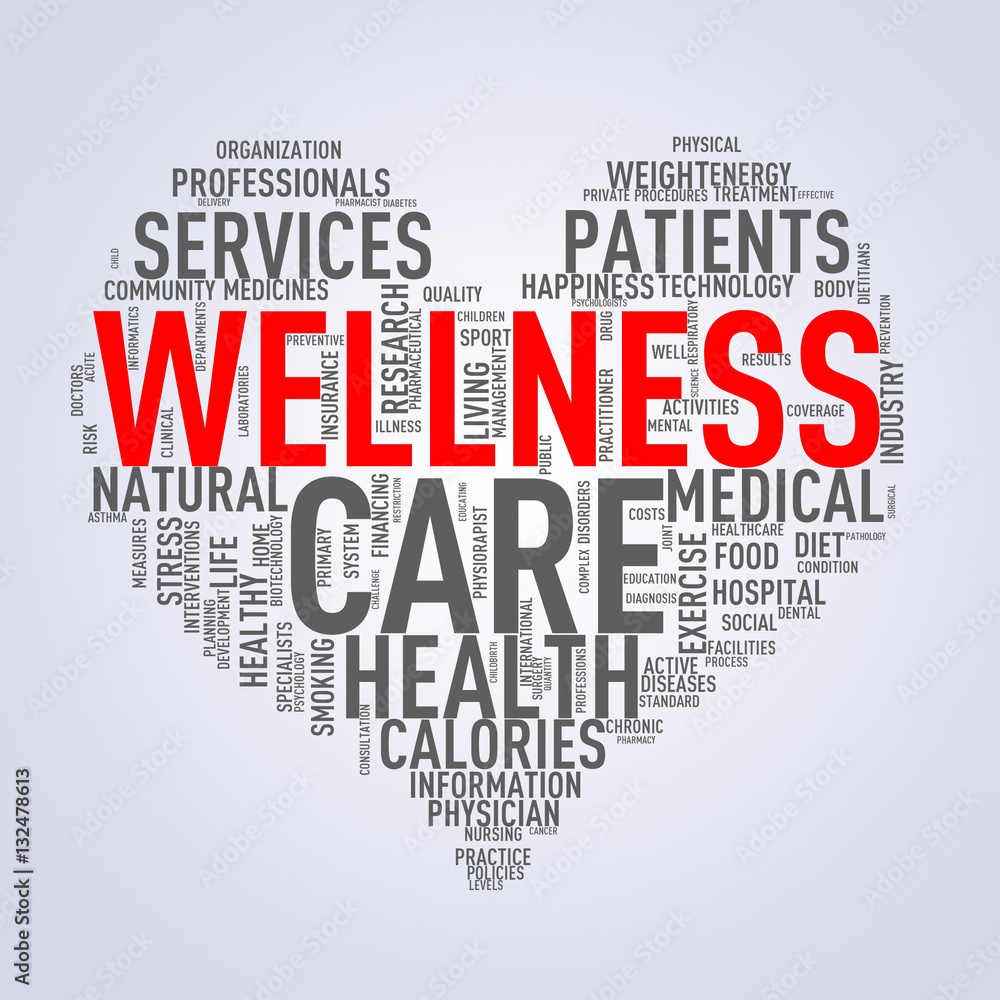 Wordcloud healthcare heart concept wellness