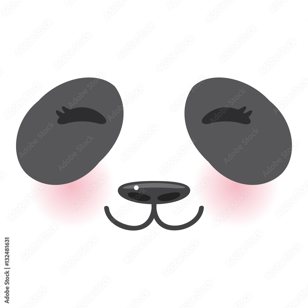 Kawaii funny panda white muzzle with pink cheeks and big black eyes on white background. Vector Kawaii funny panda white muzzle with pink cheeks and big black eyes on white background. Vector