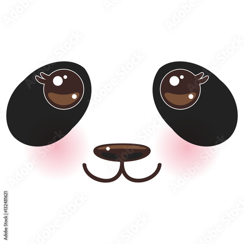 Fototapeta Naklejka Na Ścianę i Meble -  Kawaii funny panda white muzzle with pink cheeks and big black eyes  on white background. Vector