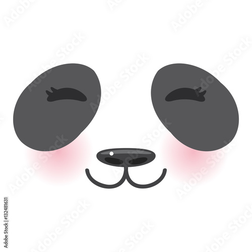 Fototapeta Naklejka Na Ścianę i Meble -  Kawaii funny panda white muzzle with pink cheeks and big black eyes  on white background. Vector