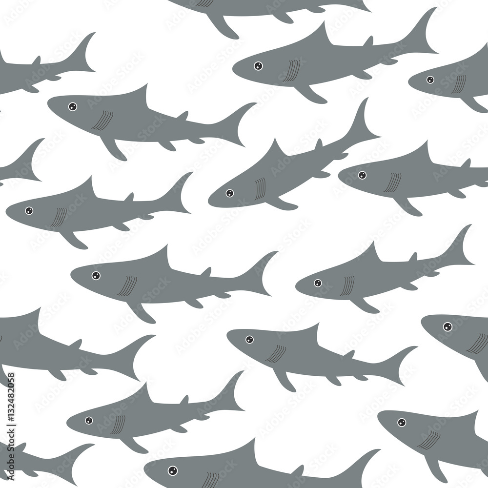 Seamless pattern with gray sharks Isolated on white background. Vector Seamless pattern with gray sharks Isolated on white background. Vector